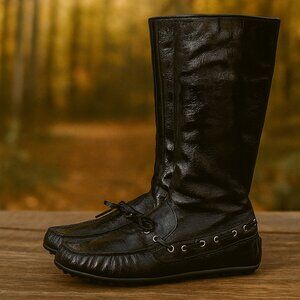 Car Shoe by Prada Kids Black Patent Leather Moccasin Boots Size 34 EU / 4 US